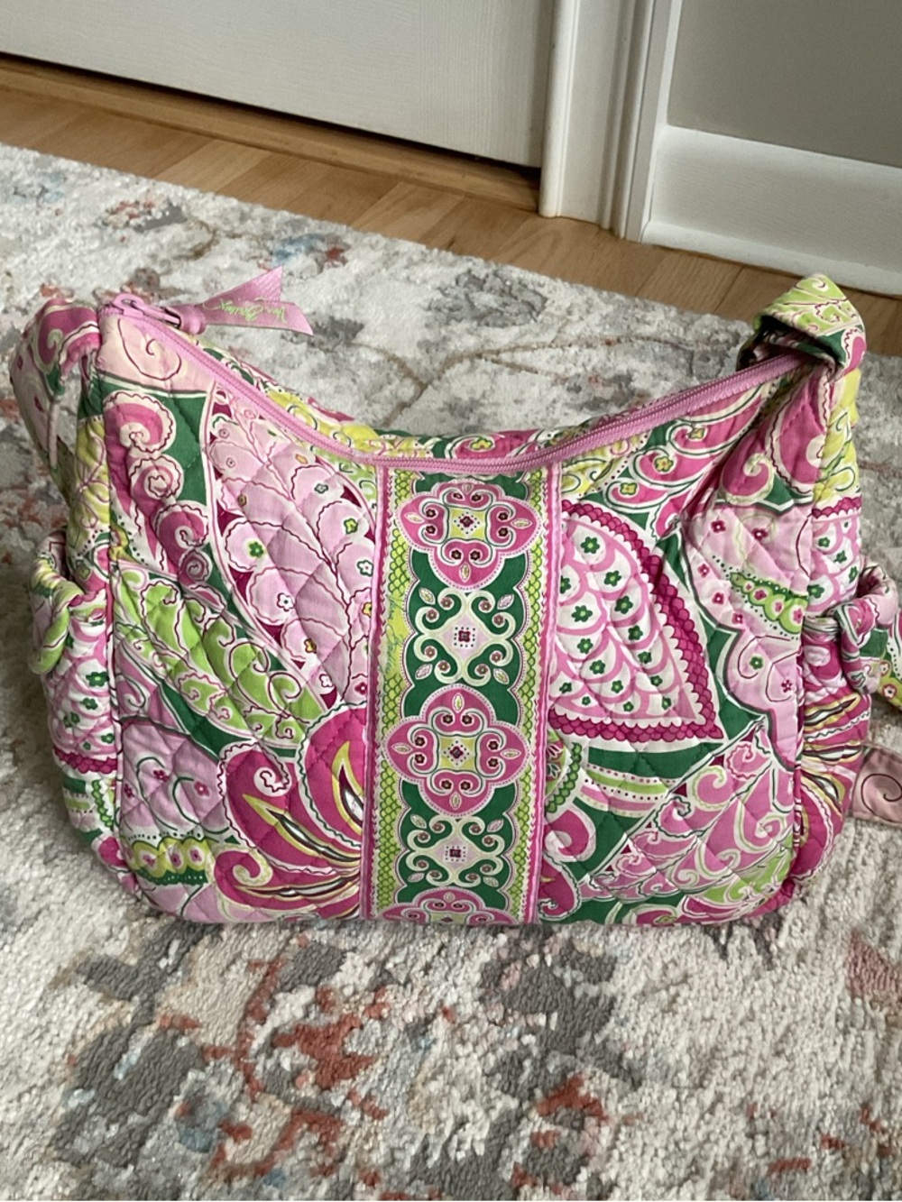 Vera Bradley Pink and Green Quilted Paisley Shoulder Bag - Picture 6 of 12